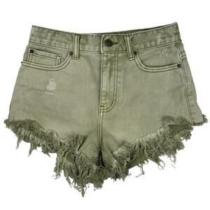 Urban Outfitters BDG Green Cheeky High Rise Cut Off Hem Mini Jeans Shorts Sz 26